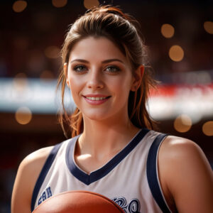 Smiling female basketball player, happy and confident winner